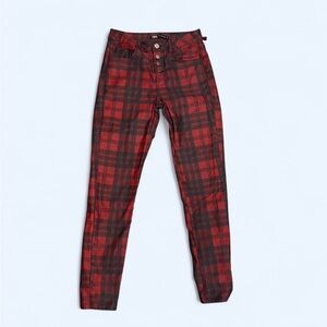 Zara Red Black Plaid Skinny Pants Grunge Punk Distressed Unisex